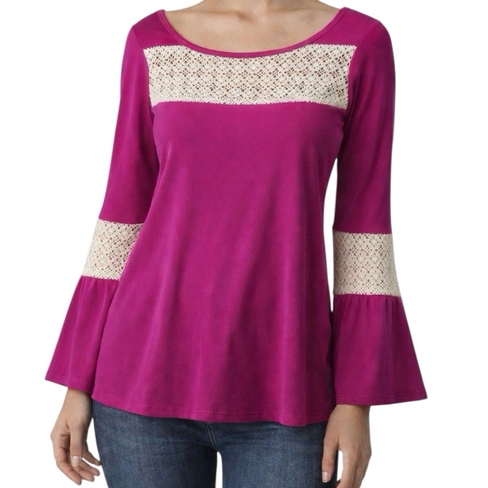 Womens Shirt Missy Robertson Size Medium Magenta Bell Sleeve *Read